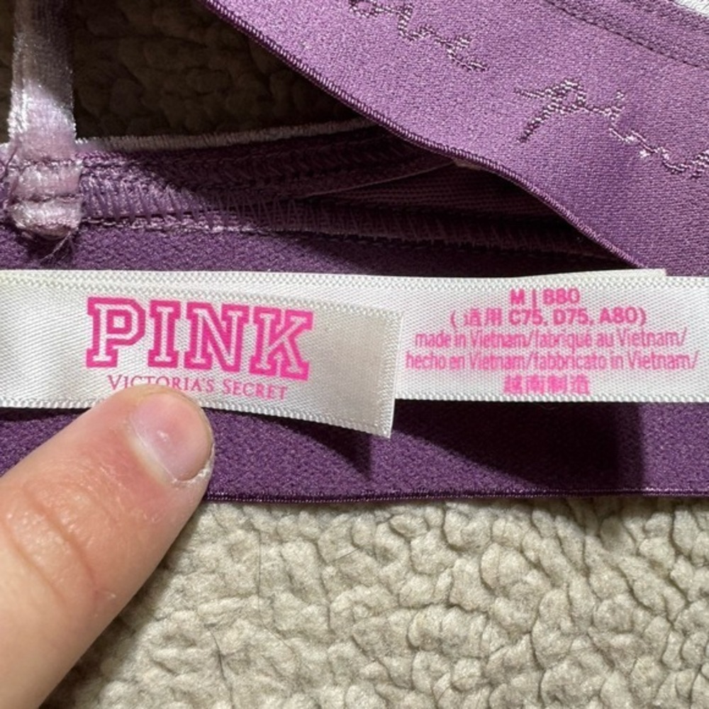 Pink Victoria Secret Bra Womens Medium Bralette Strappy Lilac Crushed Velvet - Picture 4 of 12